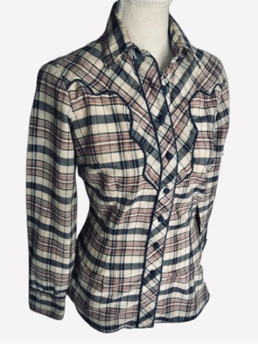 Vintage Plaid Western Yoke Snap Shirt Extra Small Country Cowgirl Plaid